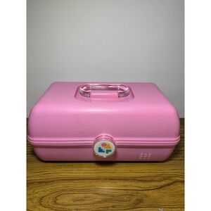 Vintage Caboodles 2 Tier Pink Jewelry Makeup Case Mirror Handle 5626